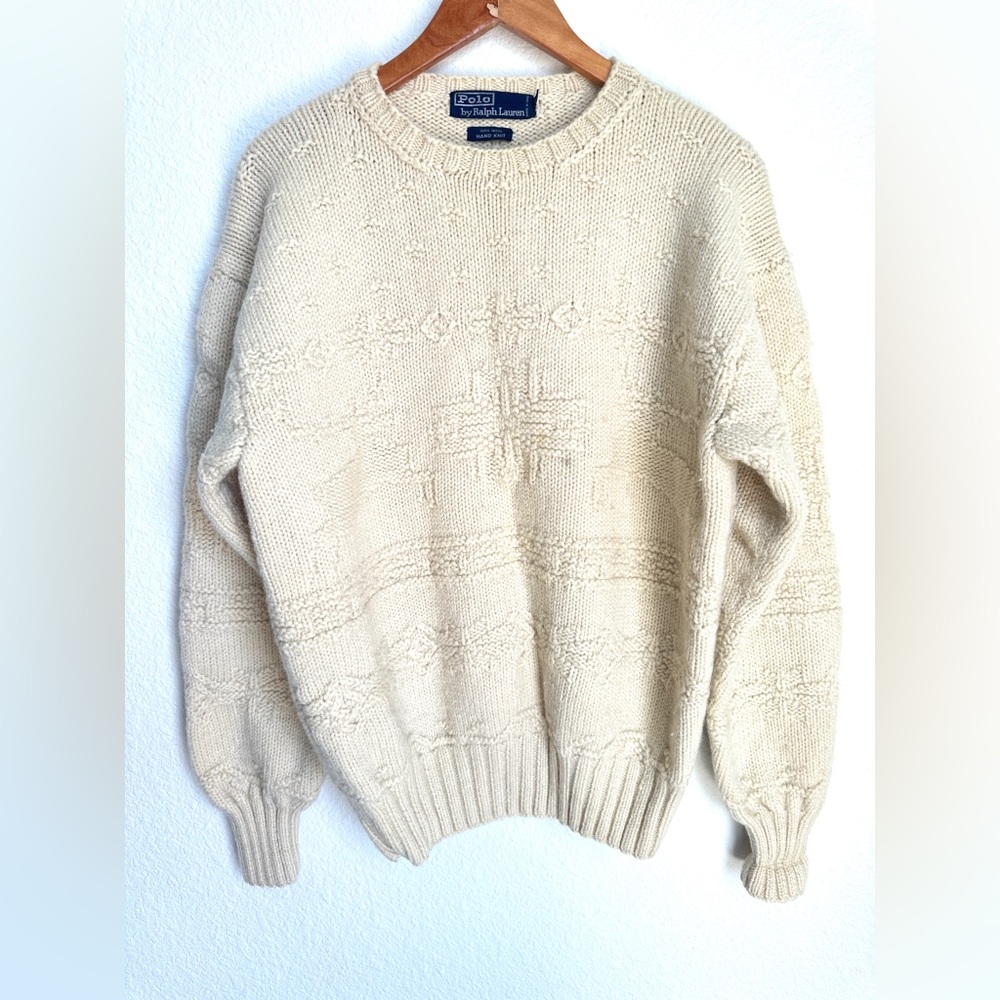 Vintage 90s Polo Ralph Lauren 100% wool hand‎ knit reindeer snowflake sweater - Picture 3 of 17